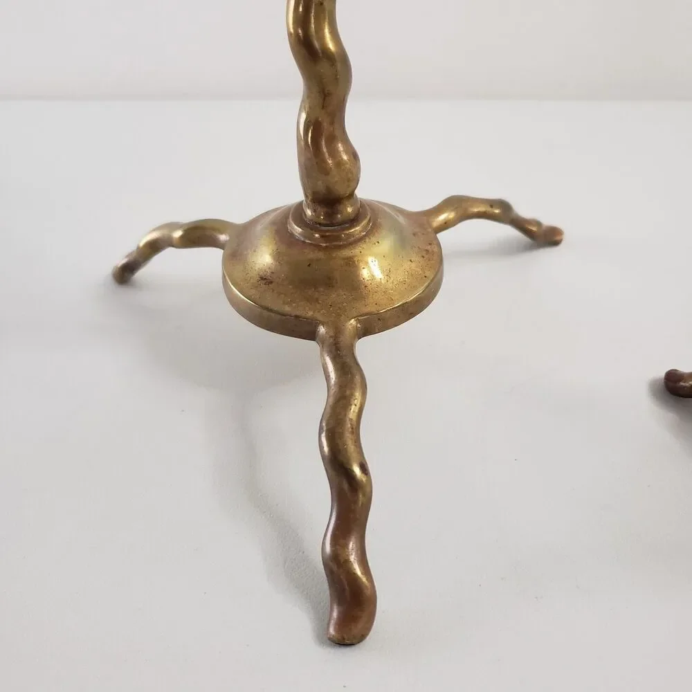 Antique Brass Candlesticks Twist Swirl Scroll Pair Double Candelabra Holders